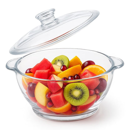 Sky Buy 1000 ml Round Glass Casserole with Lid – Clear Glass Cooking & Serving Dish