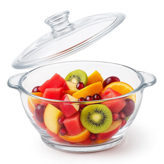 Sky Buy 1000 ml Round Glass Casserole with Lid – Clear Glass Cooking & Serving Dish