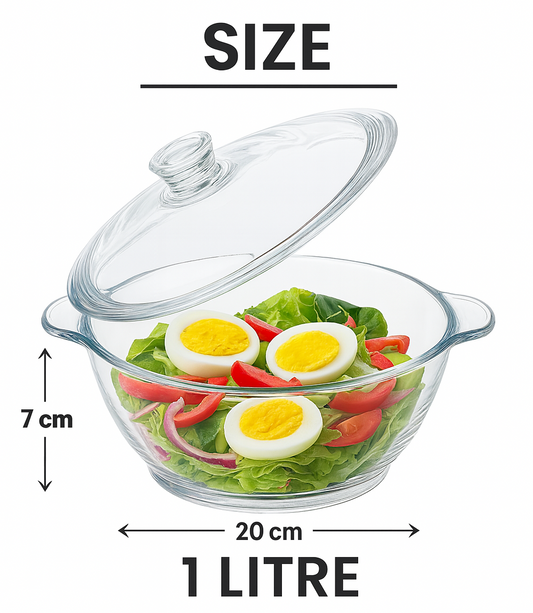 Sky Buy 1000 ml Round Glass Casserole with Lid – Clear Glass Cooking & Serving Dish