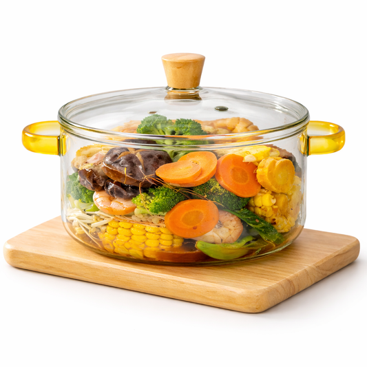 Sky Buy 3200 ml Glass Cooking Pot with Lid & Handles – Clear Glass Cookware for Cooking, Serving & Food Storage