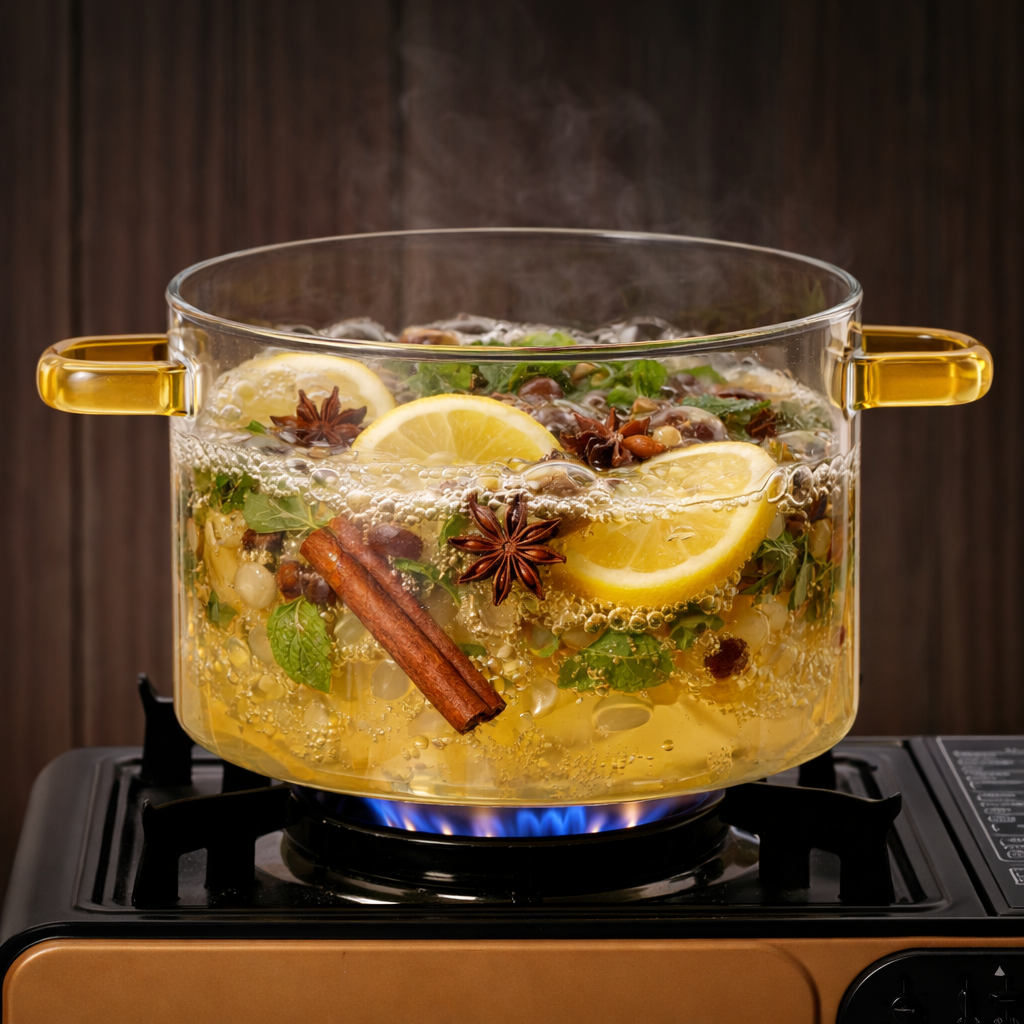 Sky Buy 3200 ml Glass Cooking Pot with Lid & Handles – Clear Glass Cookware for Cooking, Serving & Food Storage
