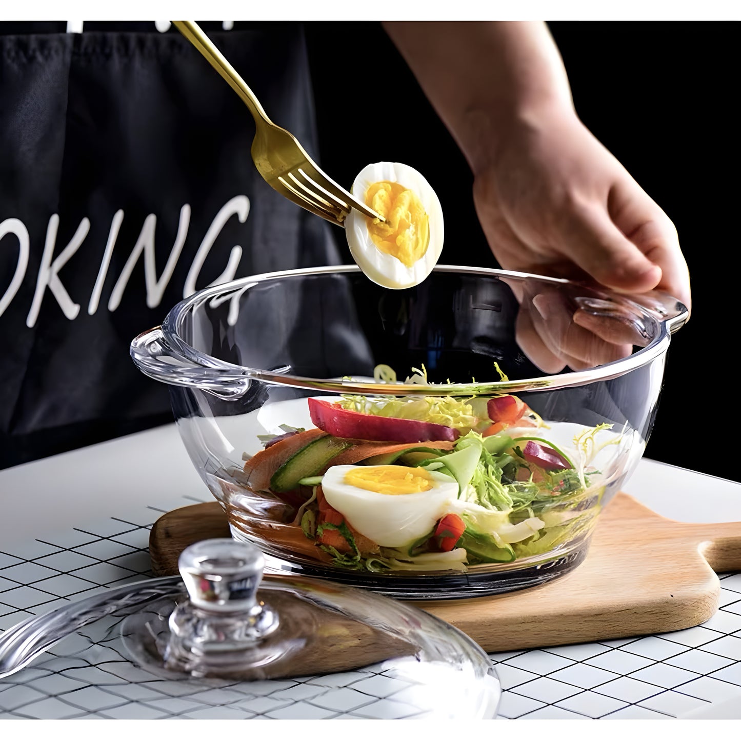 Sky Buy 1000 ml Round Glass Casserole with Lid – Clear Glass Cooking & Serving Dish
