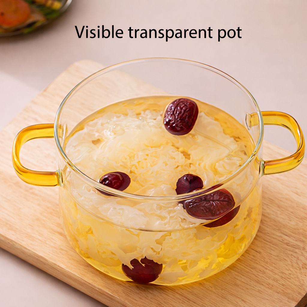 Sky Buy 3200 ml Glass Cooking Pot with Lid & Handles – Clear Glass Cookware for Cooking, Serving & Food Storage