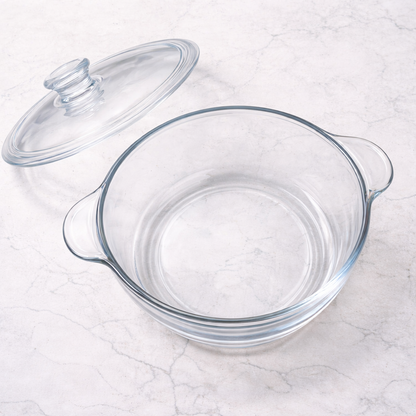 Sky Buy 1000 ml Round Glass Casserole with Lid – Clear Glass Cooking & Serving Dish