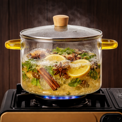 Sky Buy 3200 ml Glass Cooking Pot with Lid & Handles – Clear Glass Cookware for Cooking, Serving & Food Storage
