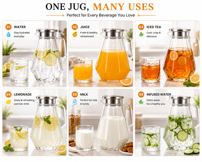 Skybuy Faceted Glass Water Jug 1.5L one jug many uses