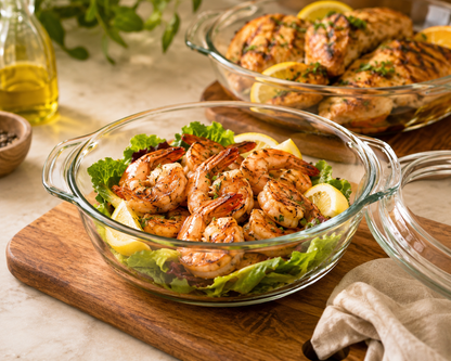 Skybuy 1000 ml Shallow Round Glass Casserole with Lid