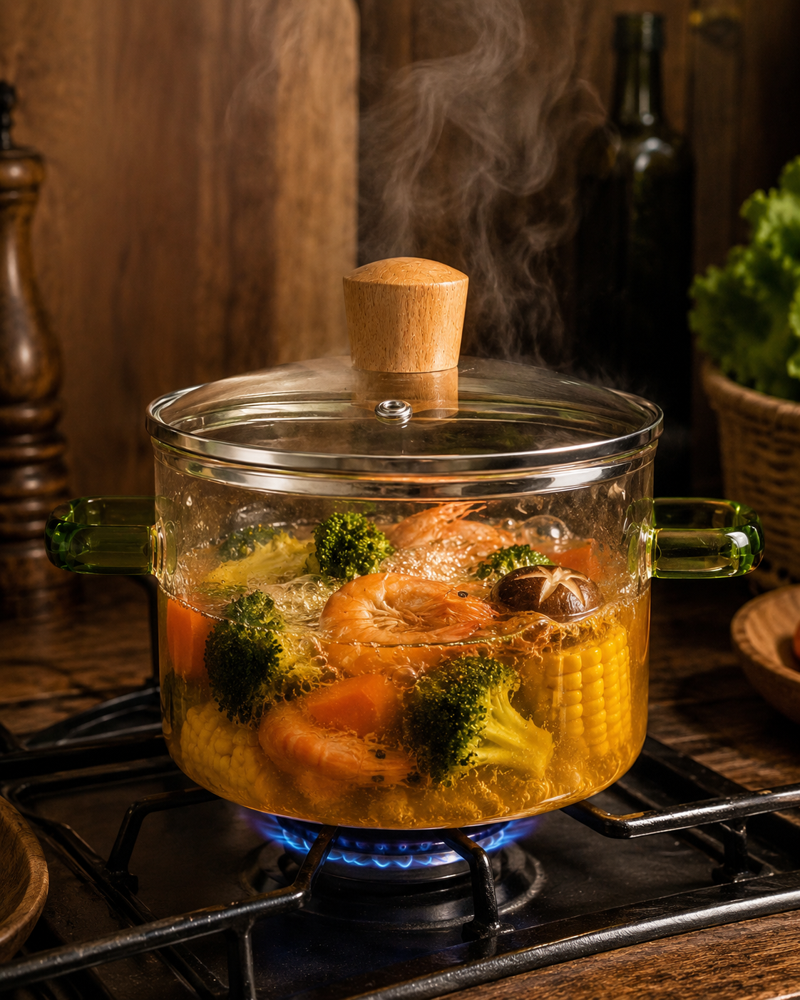 Skybuy 1600 ml Glass Cooking Pot with Lid & Handles