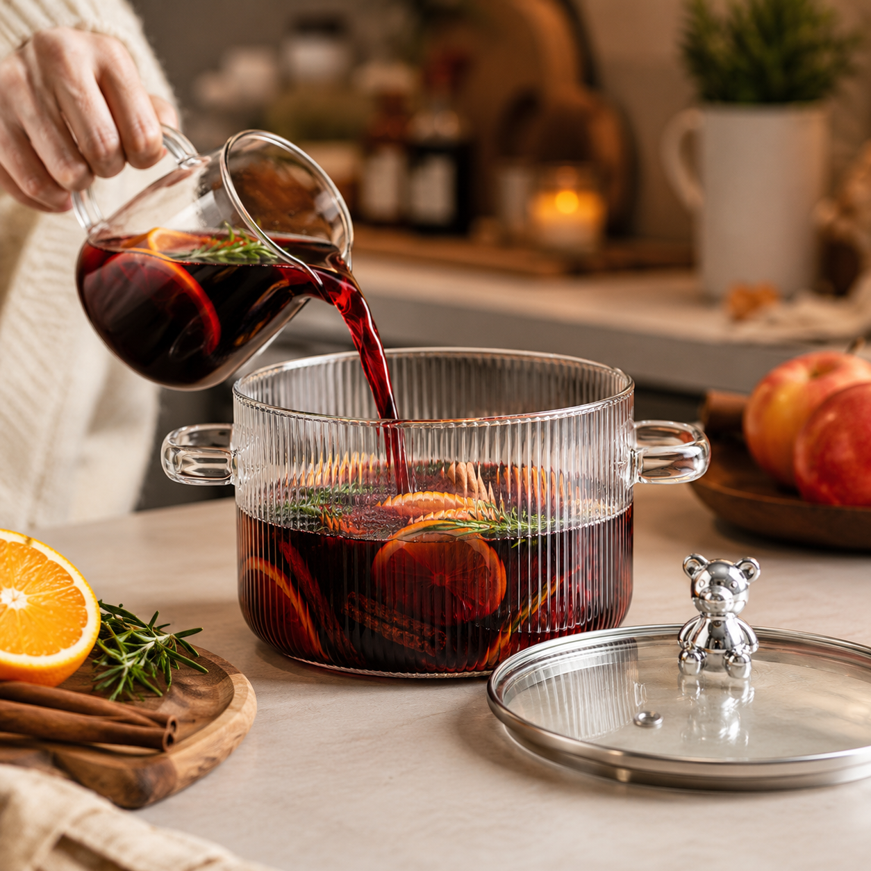 Skybuy 1600 ml Lined Glass Cooking Pot with Lid