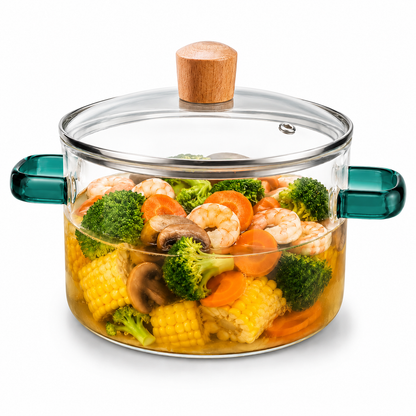 Skybuy 2600 ml Glass Cooking Pot with Lid & Handles