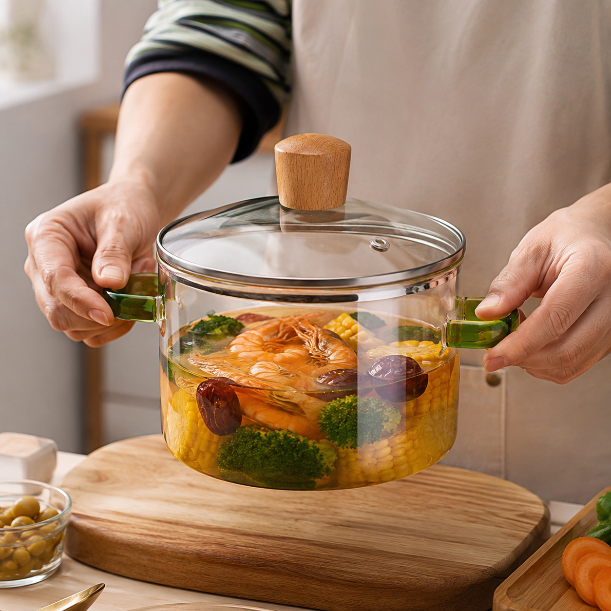 Skybuy 1200 ml Glass Cooking Pot with Lid & Handles