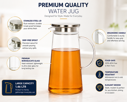 Skybuy Borosilicate Glass Water Jug 1.46L premium quality