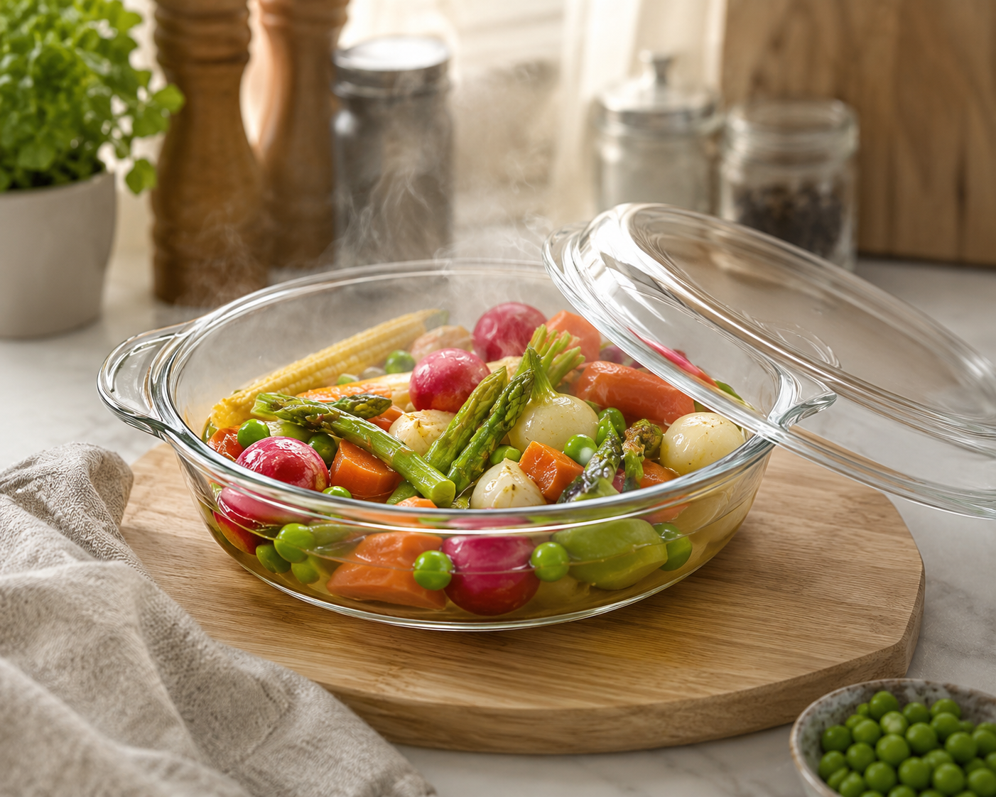 Skybuy 1000 ml Shallow Round Glass Casserole with Lid