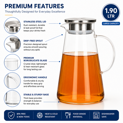 Skybuy Borosilicate Glass Water Jug 1.9L premium features