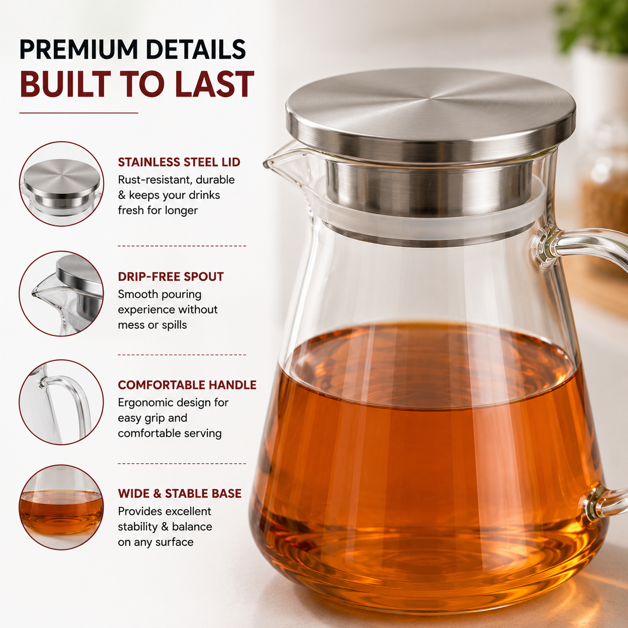 Skybuy Glass Water Jug 1.9L premium details