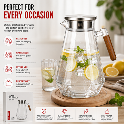 Skybuy Glass Water Jug with Wooden Handle 2L for every occasion