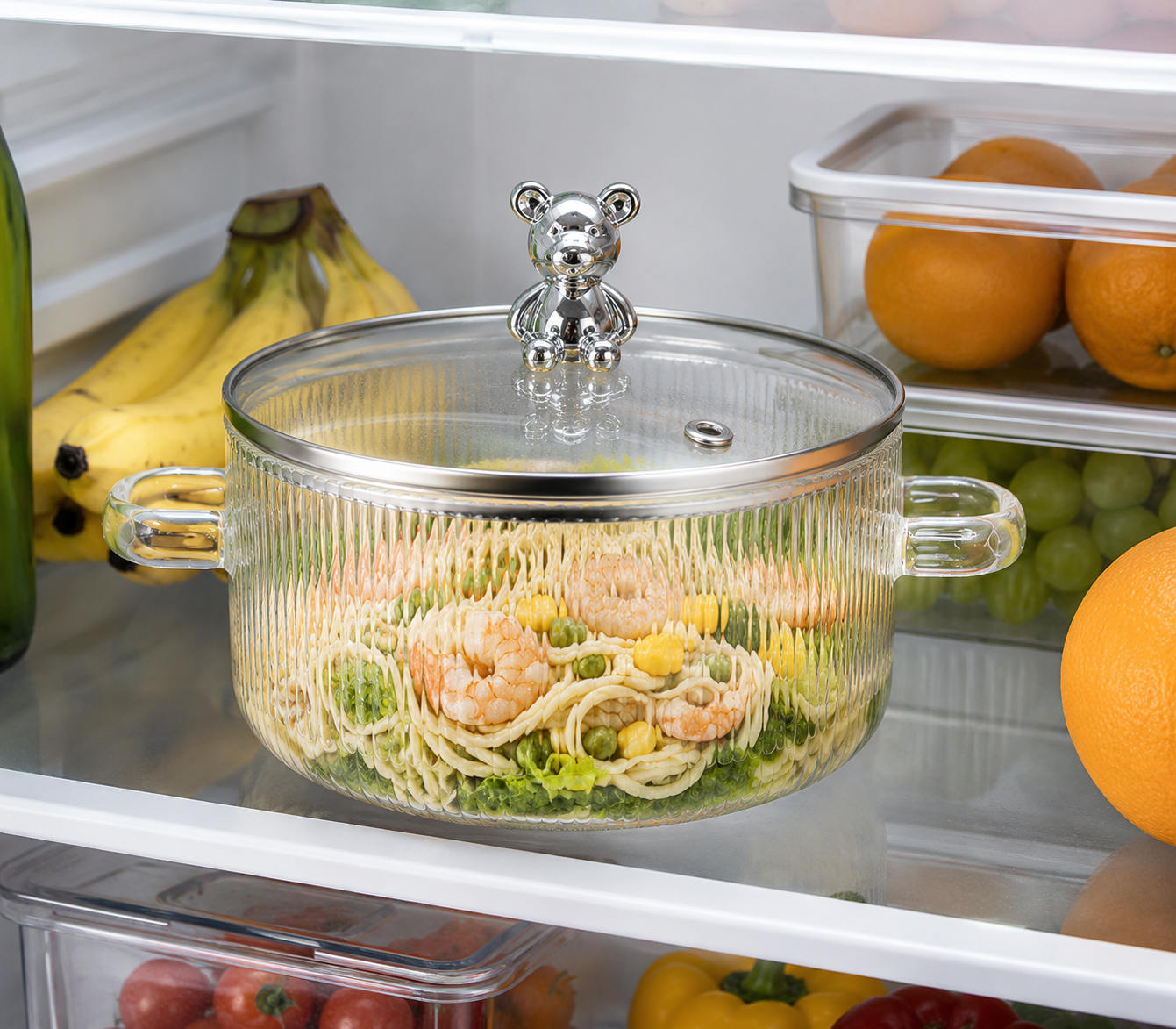 Skybuy 1400 ml Lined Glass Cooking Pot with Lid