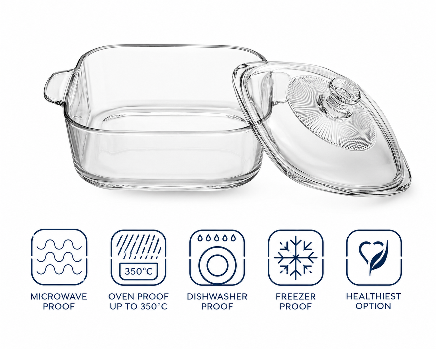 Skybuy 2500 ml Square Glass Casserole with Lid