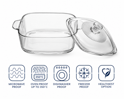 Skybuy 2500 ml Square Glass Casserole with Lid