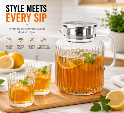 Skybuy Ribbed Glass Water Jug 1.65L style