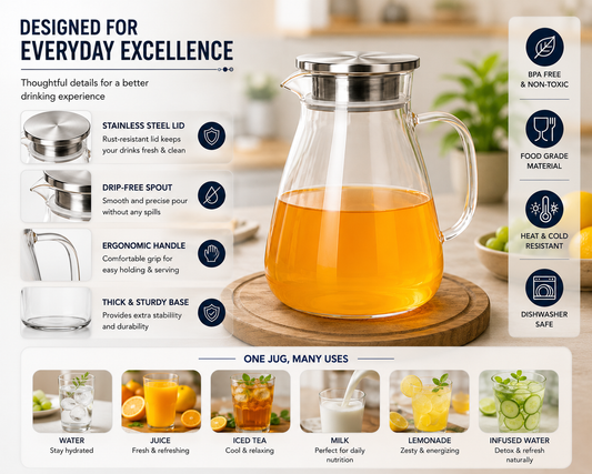 Skybuy Borosilicate Glass Water Jug 2.19L - premium features