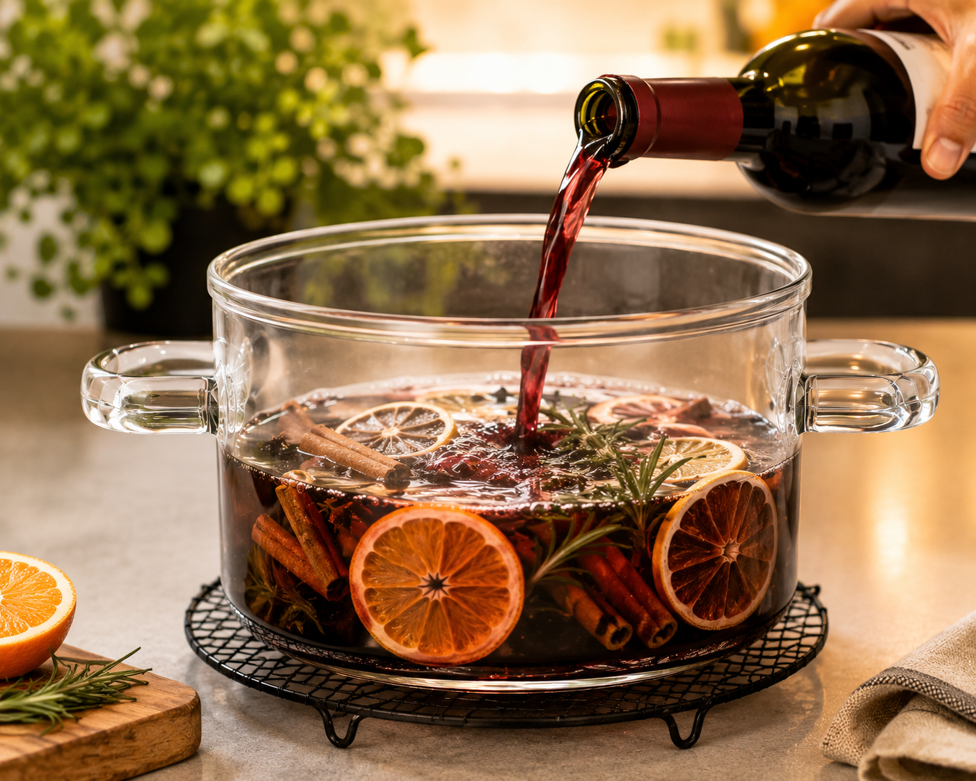Skybuy 2600 ml Glass Cooking Pot with Lid & Handles
