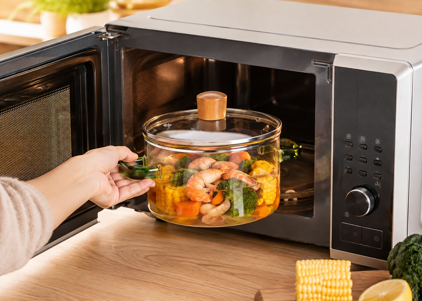 Skybuy 1600 ml Glass Cooking Pot with Lid & Handles