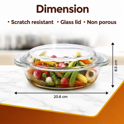 Skybuy 1000 ml Shallow Round Glass Casserole with Lid