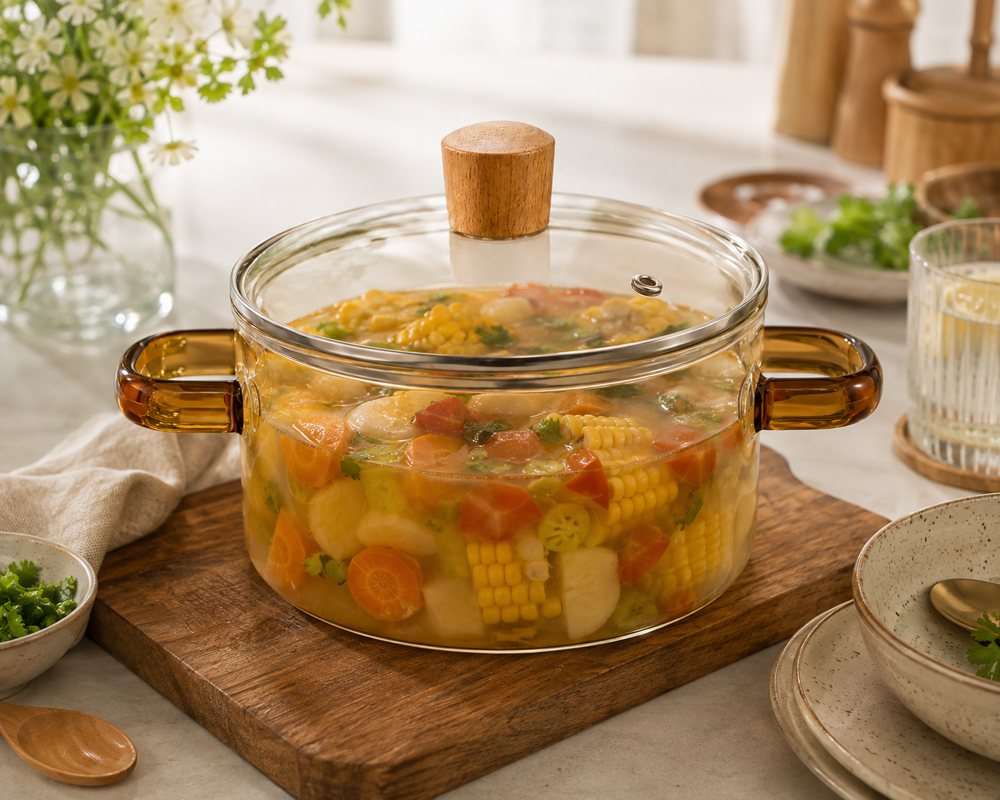 Skybuy 2600 ml Glass Cooking Pot with Lid & Handles