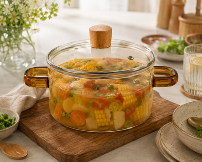 Skybuy 2600 ml Glass Cooking Pot with Lid & Handles