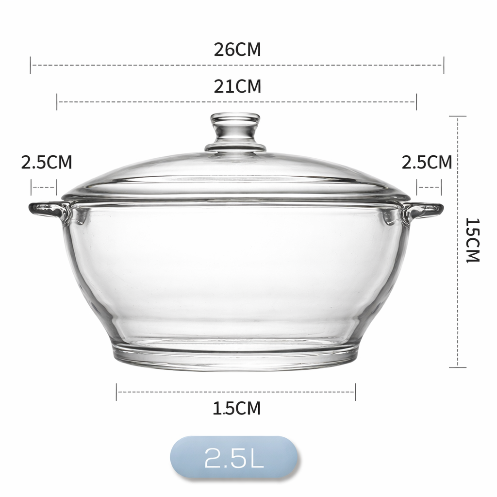 Skybuy 2500 ml Round Glass Casserole with Lid
