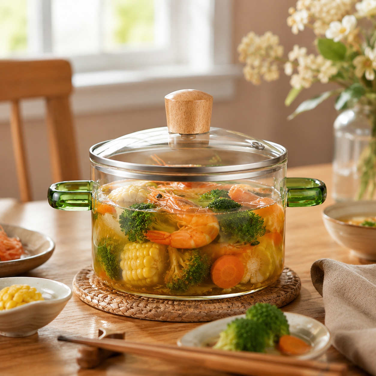 Skybuy 1800 ml Glass Cooking Pot with Lid & Handles