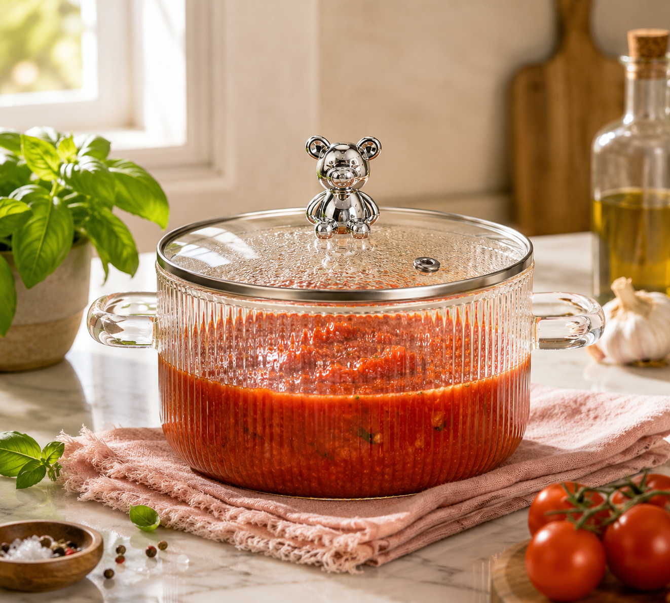 Skybuy 1800 ml Lined Glass Cooking Pot with Lid