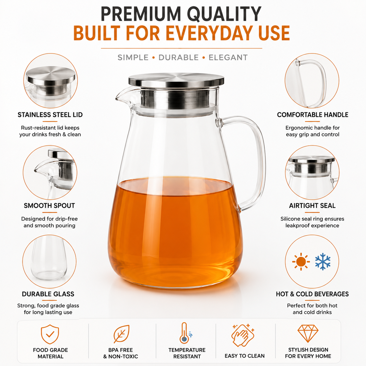 Skybuy Glass Water Jug 1.8L - premium quality features