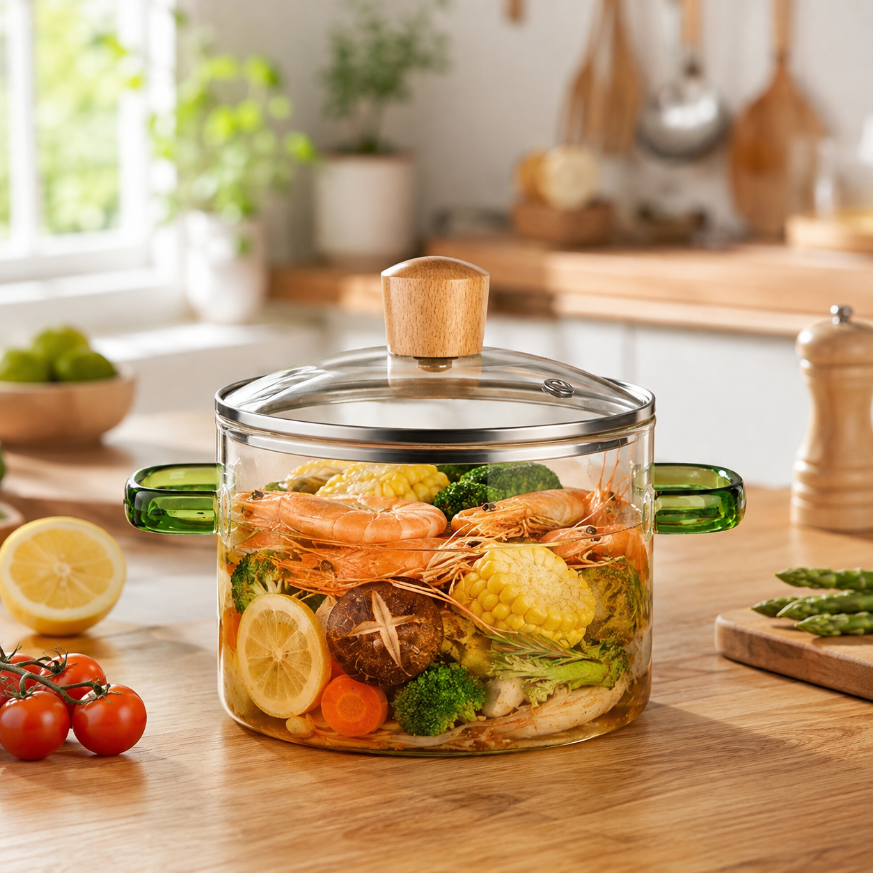 Skybuy 1600 ml Glass Cooking Pot with Lid & Handles