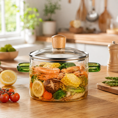 Skybuy 1600 ml Glass Cooking Pot with Lid & Handles
