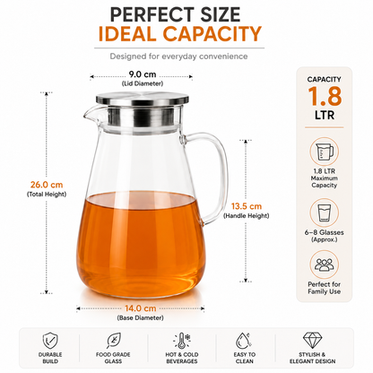 Skybuy Glass Water Jug 1.8L dimensions and capacity