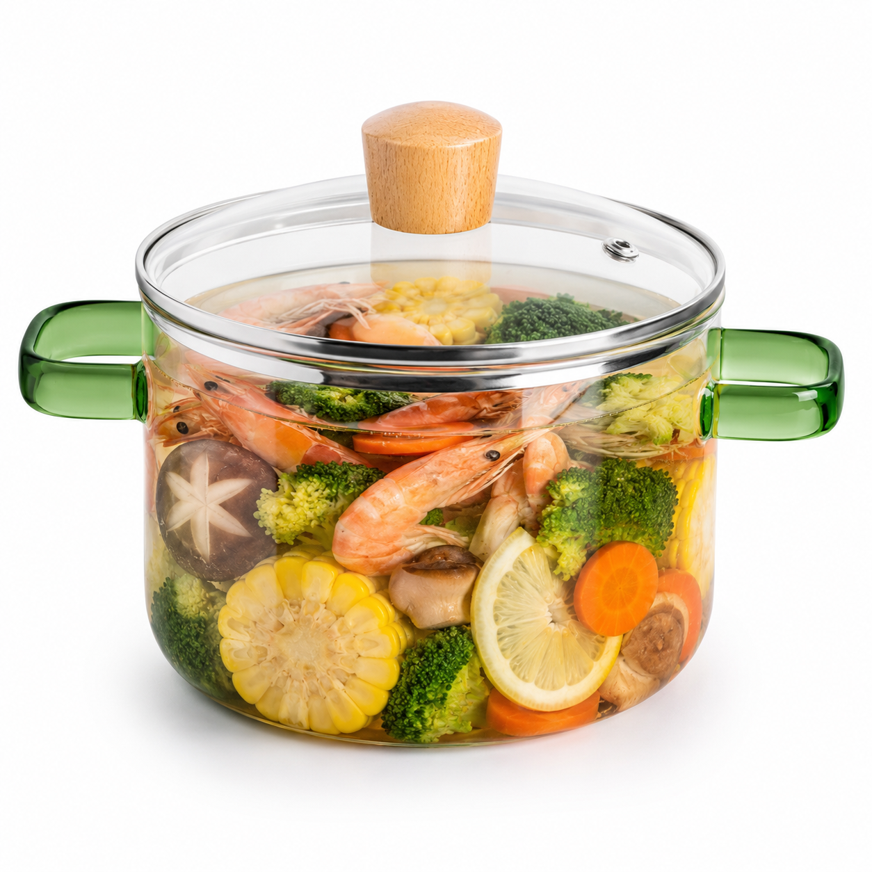 Skybuy 1800 ml Glass Cooking Pot with Lid & Handles – Clear Glass Cookware for Cooking, Serving & Food Storage