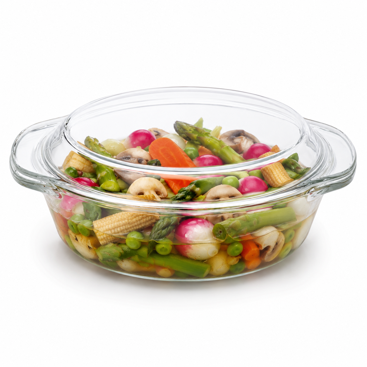Skybuy 1000 ml Shallow Round Glass Casserole with Lid – Clear Glass Cooking & Serving Dish