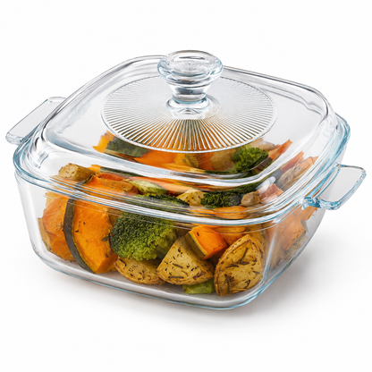 Skybuy 1500 ml Square Glass Casserole with Lid – Clear Glass Cooking & Serving Dish