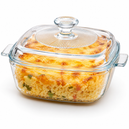 Skybuy 1000 ml Square Glass Casserole with Lid – Clear Glass Cooking & Serving Dish