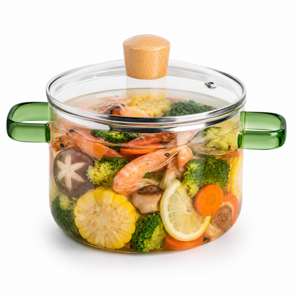 Skybuy 1200 ml Glass Cooking Pot with Lid & Handles – Clear Glass Cookware for Cooking, Serving & Food Storage