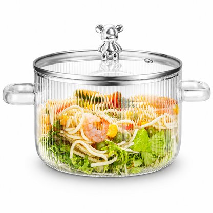 Skybuy 1600 ml Lined Glass Cooking Pot with Lid – Clear Glass Cookware for Cooking, Serving & Food Storage