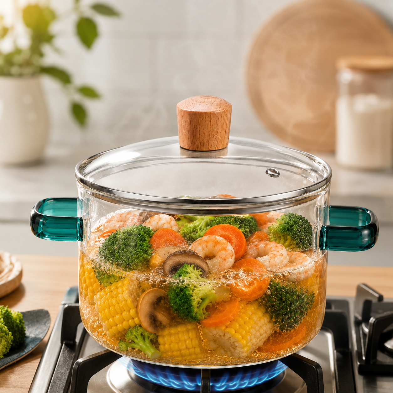 Skybuy 2600 ml Glass Cooking Pot with Lid & Handles