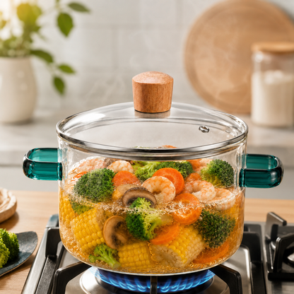Skybuy 2600 ml Glass Cooking Pot with Lid & Handles