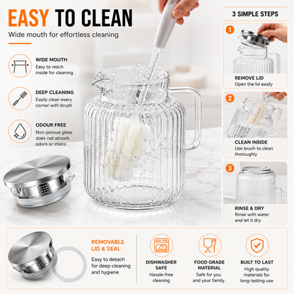 Skybuy Ribbed Glass Water Jug 1.65L - easy to clean