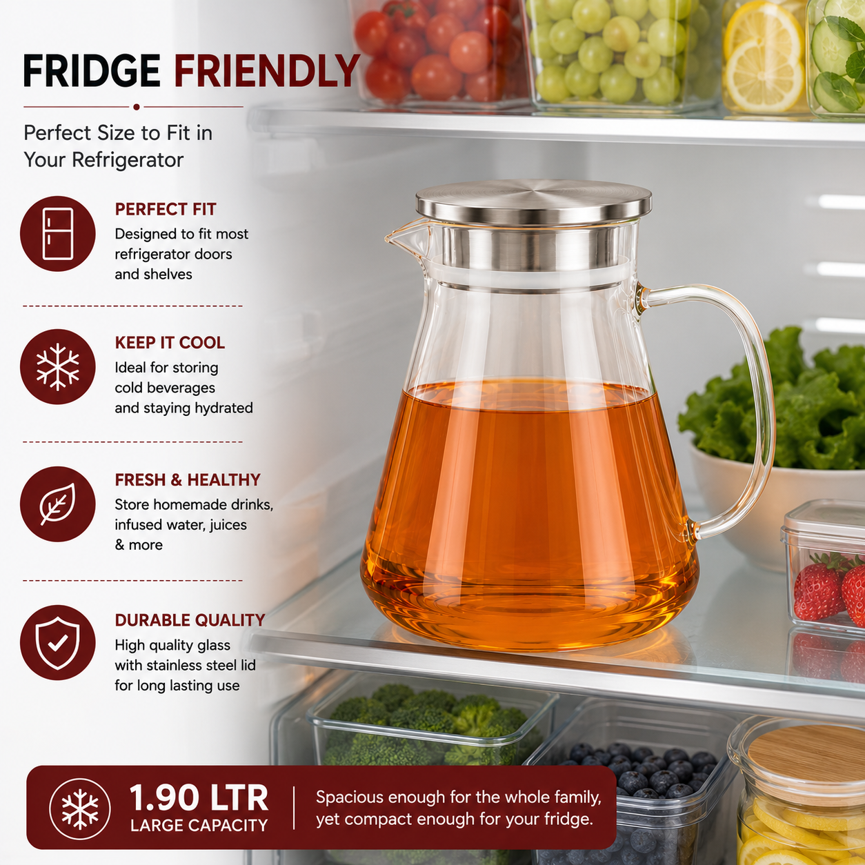 Skybuy Glass Water Jug 1.9L fridge friendly