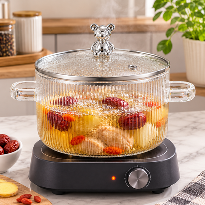 Skybuy 1600 ml Lined Glass Cooking Pot with Lid