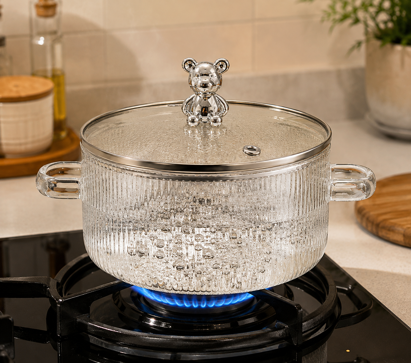 Skybuy 1400 ml Lined Glass Cooking Pot with Lid