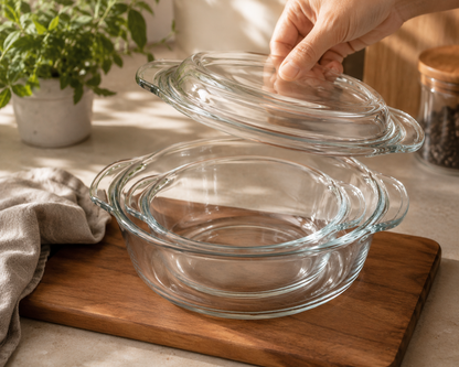 Skybuy 1000 ml Shallow Round Glass Casserole with Lid